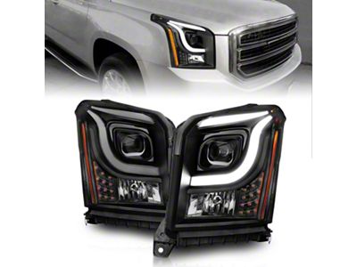 C-Bar Projector Headlights; Black Housing; Clear Lens (15-20 Yukon w/ Factory Halogen Headlights)