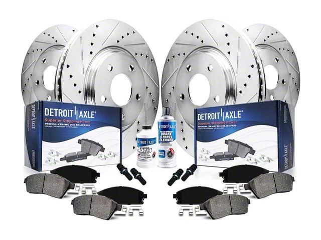 Drilled and Slotted 6-Lug Brake Rotor, Pad, Brake Fluid and Cleaner Kit; Front and Rear (15-20 Yukon)