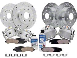 Drilled and Slotted 6-Lug Brake Rotor, Pad, Caliper, Brake Fluid and Cleaner Kit; Front and Rear (08-14 Yukon)