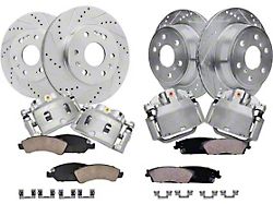 Drilled and Slotted 6-Lug Brake Rotor, Pad and Caliper Kit; Front and Rear (08-14 Yukon)