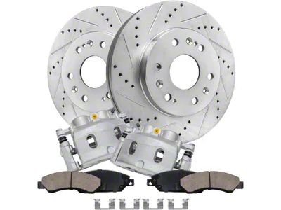 Drilled and Slotted 6-Lug Brake Rotor, Pad and Caliper Kit; Front (2007 Yukon)