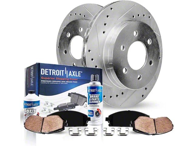 Drilled and Slotted 6-Lug Brake Rotor, Pad, Brake Fluid and Cleaner Kit; Rear (15-20 Yukon)
