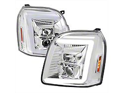 LED Bar Projector Headlights with Sequential Turn Signals; Chrome Housing; Clear Lens (07-14 Yukon)