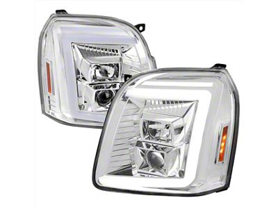 LED Bar Projector Headlights with Sequential Turn Signals; Chrome Housing; Clear Lens (07-14 Yukon)