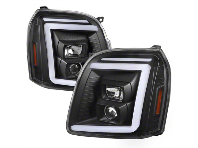 LED Bar Projector Headlights with Sequential Turn Signals; Matte Black Housing; Clear Lens (07-14 Yukon)