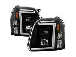 LED Light Bar Projector Headlights; Black Housing; Clear Lens (07-14 Yukon)