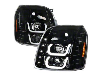 LED U-Bar Projector Headlights; Jet Black Housing; Clear Lens (07-14 Yukon)