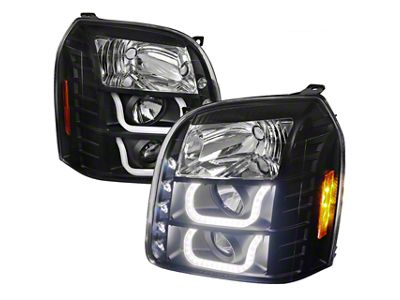 LED U-Bar Projector Headlights; Matte Black Housing; Clear Lens (07-14 Yukon)