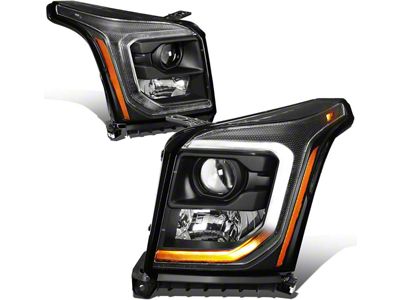 OE Style Projector Headlights with Amber Corners; Black Housing; Clear Lens (15-20 Yukon w/ Factory Halogen Headlights)