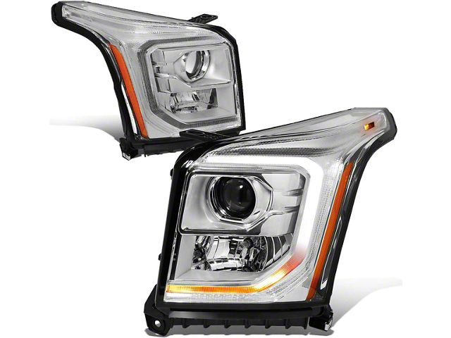 OE Style Projector Headlights with Amber Corners; Chrome Housing; Clear Lens (15-20 Yukon w/ Factory Halogen Headlights)
