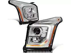 OE Style Projector Headlights with Amber Corners; Chrome Housing; Clear Lens (15-20 Yukon w/ Factory Halogen Headlights)