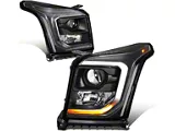 OE Style Projector Headlights with Clear Corners; Black Housing; Clear Lens (15-20 Yukon w/ Factory Halogen Headlights)