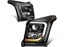 OE Style Projector Headlights with Clear Corners; Black Housing; Clear Lens (15-20 Yukon w/ Factory Halogen Headlights)