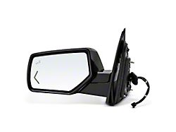 Powered Heated Power Folding Mirror with Turn Signal; Driver Side; Smooth Black (15-20 Yukon w/ Blind Spot Detection)