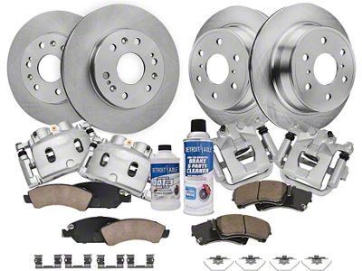 Vented 6-Lug Brake Rotor, Pad, Caliper, Brake Fluid and Cleaner Kit; Front and Rear (08-14 Yukon)