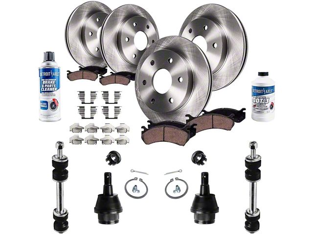 Vented 6-Lug Brake Rotor, Pad, Brake Fluid, Cleaner, Lower Ball Joint and Front Sway Bar Link Kit; Front and Rear (08-14 Yukon)