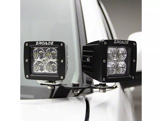 ZRoadz Four 3-Inch LED Pod Lights with Hood Hinge Mounting Brackets (19-24 RAM 1500)