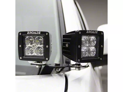 ZRoadz Four 3-Inch LED Pod Lights with Hood Hinge Mounting Brackets (20-23 Sierra 2500 HD)