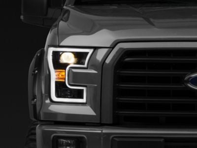 Projector Headlights with LED DRL; Black Housing; Clear Lens (15-17 F-150 w/ Factory Halogen Headlights)
