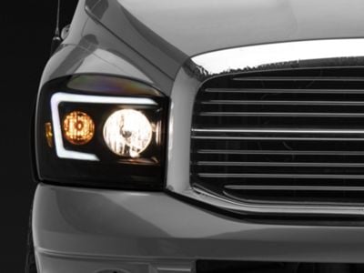 Raxiom Axial Series LED DRL Projector Headlights; Black Housing; Clear Lens (06-08 RAM 1500)