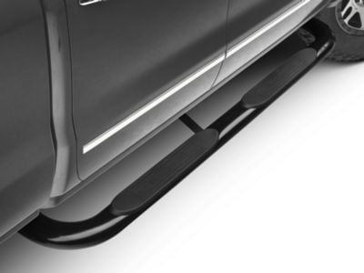 Barricade 4-Inch Oval Bent End Side Step Bars; Body Mount; Black (14-18 Silverado 1500 Double Cab)