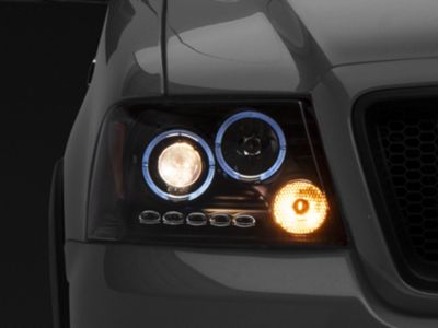 Raxiom Dual LED Halo Projector Headlights; Black Housing; Clear Lens (04-08 F-150)