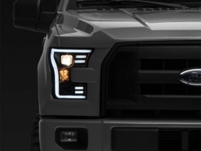 Raxiom G3 Projector Headlights with LED Accent; Black Housing; Clear Lens (15-17 F-150 w/ Factory Halogen Headlights)
