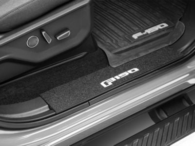 Front Door Sill Protection with F-150 Logo; TUF-LINER Black; White (15-24 F-150)
