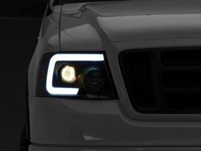 Switchback LED DRL Sequential Projector Headlights; Black Housing; Clear Lens (04-08 F-150)