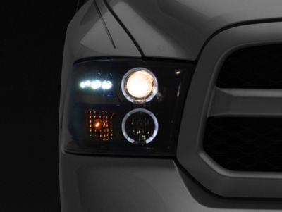 Dual LED Halo Projector Headlights; Jet Black Housing; Clear Lens (09-18 RAM 1500 w/ Factory Halogen Non-Projector Headlights)