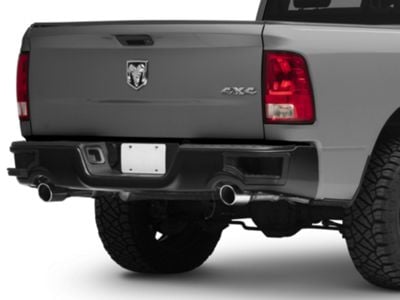 Corner Step Style Steel Rear Bumper; Not Pre-Drilled for Backup Sensors; Black (09-18 RAM 1500 w/ Factory Dual Exhaust)