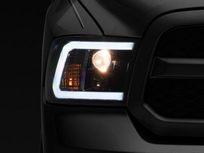 Light Bar DRL Projector Headlights; Jet Black Housing; Clear Lens (09-18 RAM 1500 w/ Factory Halogen Non-Projector Headlights)