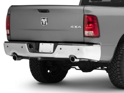 OEM Style Steel Rear Bumper Shell; Pre-Drilled for Backup Sensors; Chrome (09-18 RAM 1500 w/ Factory Dual Exhaust)