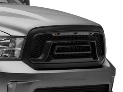 Rebel Style Upper Replacement Grille with Amber LED Lights; Matte Black (13-18 RAM 1500, Excluding Rebel)