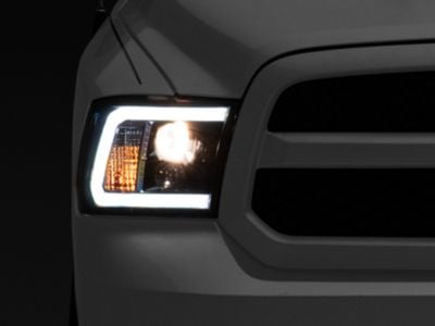 Light Bar DRL Projector Headlights; Gloss Black Housing; Smoked Lens (09-18 RAM 1500 w/ Factory Halogen Non-Projector Headlights)
