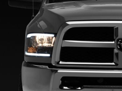 RAM 2500 LED Bar Factory Style Headlights; Chrome Housing; Smoked Lens