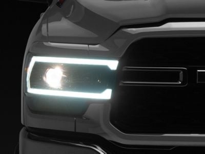 PRO-Series Projector Headlights; Alpha Black Housing; Clear Lens (19-24 RAM 2500 w/ Factory Halogen Headlights)