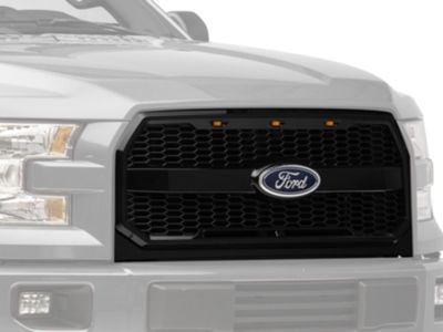 RedRock Baja Upper Replacement Grille with LED Lighting; Gloss Black (15-17 F-150, Excluding Raptor)