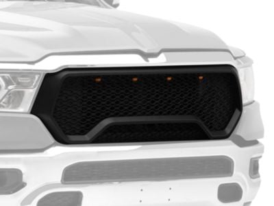 RedRock Rebel Style Upper Replacement Grille with LED DRL; Matte Black (19-24 RAM 1500 Big Horn, Laramie, Lone Star, Tradesman, Excluding Classic)
