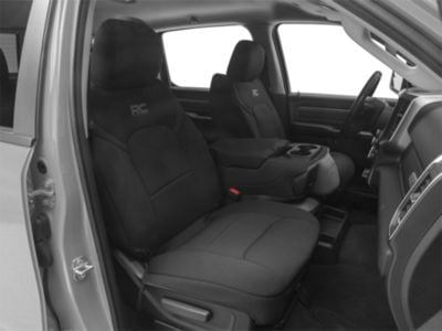 Rough Country Neoprene Front and Rear Seat Covers; Black (19-24 RAM 1500 Crew Cab w/ Bucket Seats & Fold-Down Armrest)