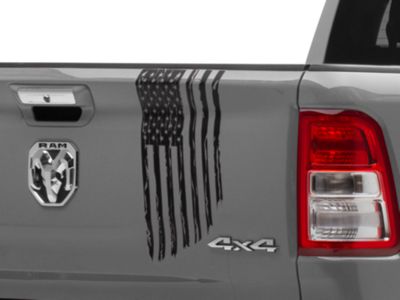 SEC10 Vertical Tailgate Distressed Flag Decal; Matte Black (02-24 RAM 1500)