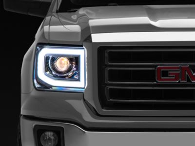 LED Bar Projector Headlights; Chrome Housing; Clear Lens (14-18 Sierra 1500 w/ Factory Halogen Non-LED DRL Headlights)