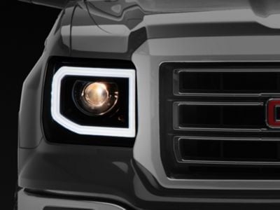 LED Bar Projector Headlights; Gloss Black Housing; Clear Lens (14-18 Sierra 1500 w/ Factory Halogen Headlights)