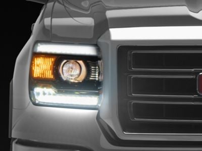 LED Light Strip Projector Headlights; Chrome Housing; Clear Lens (14-18 Sierra 1500 w/ Factory Halogen Headlights)