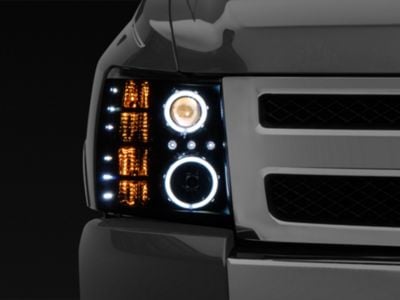 Raxiom Super White LED Halo Projector Headlights; Black Housing; Clear Lens (07-13 Silverado 1500)
