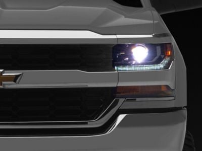 Factory Stytle LED DRL Projector Headlight; Chrome Housing; Clear Lens; Driver Side (16-18 Silverado 1500 w/ Factory HID Headlights)