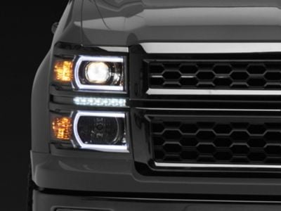 LED DRL Headlights with Clear Corners; Chrome Housing; Clear Lens (14-15 Silverado 1500)