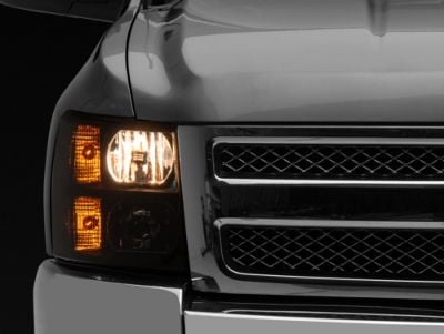 Headlights with Clear Corner Lights; Black Housing; Smoked Lens (07-13 Silverado 1500)