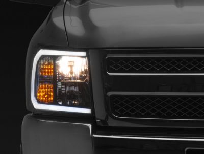 thumbnail image 2 of Black Headlights W/ LED C-Bar And Signal Lights For 1988-1999 GM C/K Full Size 2 of 6