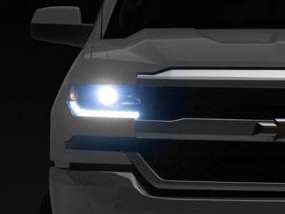 LED DRL Projector Headlights with Clear Corners; Black Housing; Clear Lens (16-18 Silverado 1500 w/ Factory HID Headlights)